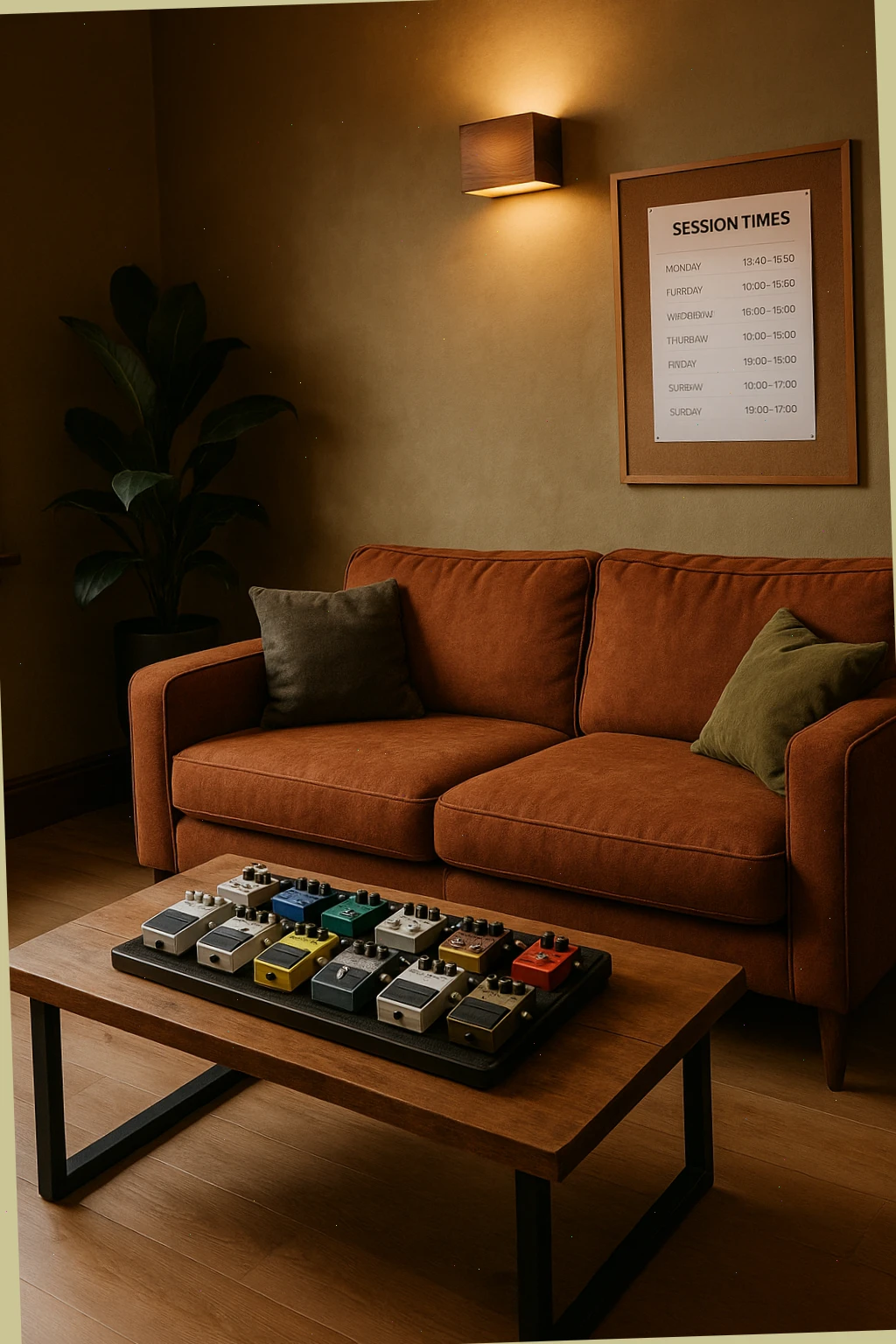 Open live room door with dim lights and a kit set for a quick take